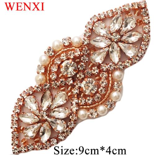 WENXI 30pcs Wholesale Bridal Hand Beaded Rhinestones Appliques Sewing On For Dress Sash And Accessory DIY Iron On WX913