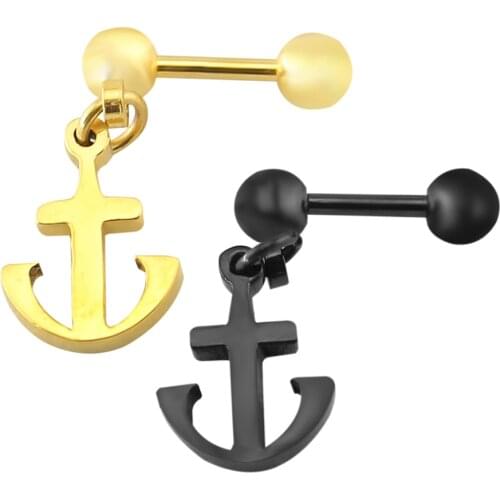 Anchor womens fashion earrings dangle gold black stud earrings men earrings gold punk jewellery pendientes hombre
