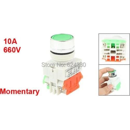 Green Sign Signal Momentary Push Button Switch Non-Lock DPST 1 NO 1 NC 22mm 7/8" 10A 660V AC