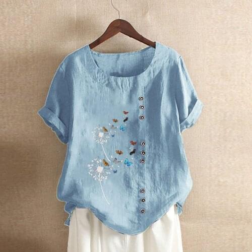 Women Blouse Casual Floral Print Summer Clothing Short Sleeve O-neck Office Lady Big Size Tunic T-shirt Top Blouse Blusas Mujer