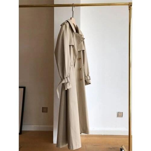 Khaki Windbreaker Female 2021 Spring Autumn New Mid-Length Over-The-Knee Temperament British Style Popular Double-Breasted Coat