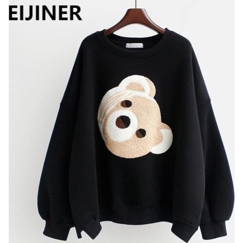 Womens Hoodie Y2K 2021 Spring Fashion Casual Plus Size Crewneck Harajuku Cartoon Print Fat Plus Velvet Loose Kawaii Student Top