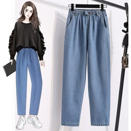 5Xl Elastic Waist Haroun Female Mom WomenS Fashion High Waist Boyfriend Baggy Jeans Oversize Pants 2020 Clothing Autumn D0647