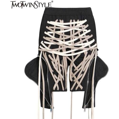 TWOTWINSTYLE Patchwork Drawstring Bandage Pants For Women High Waist Zipper Casual Cargo Trousers Female 2020 Summer Fashion New