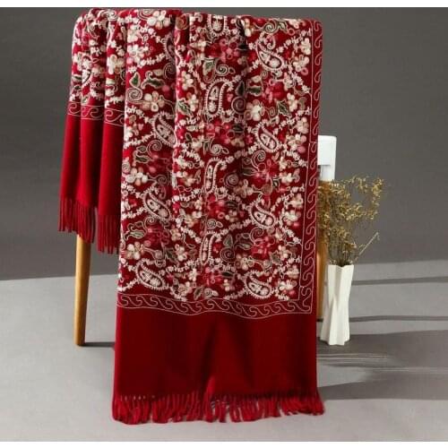 Pashmina Women Shawls Embroidery Flower Wrap Chal Soft Imitation Cashmere Mujer Bufanda Scarf Tassels Muffler Poncho Cape