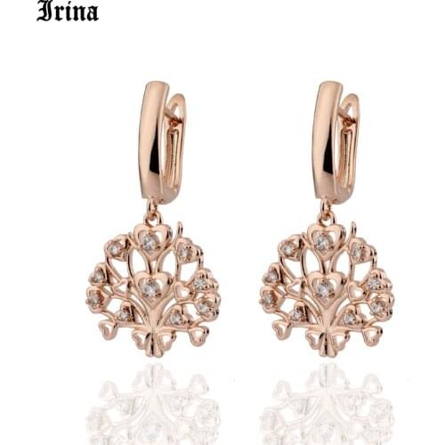 Vintage Cubic Zircon Drop Earrings 585 Rose Gold Color Earrings for Women Accessories RU Korean Fashion Earrings 2020 Jewelry