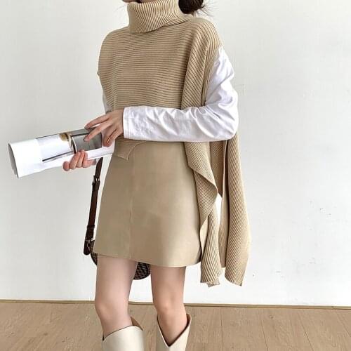 Turtleneck Women Sweaters Ruffles Sleeve Warm Knitted Pullovers Elegant Lady Office Work Wear Warm Tops Outwear Cape Cloak