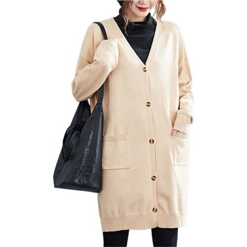Oversize Knitted Cardigan Jacket Women Spring Autumn Loose Single-breasted Long sleeve Sweater Coat V-neck Casual Tops 5XL KW108