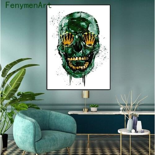 Golden Green Skull Poster Print Nordic Abstract Canvas Painting Modern Wall Art Picture Living Room Home interior Decor