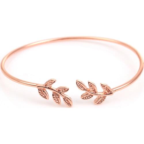 8SEASONS Romantic Copper Leaf Open Cuff Bangles Bracelets Rose Gold Silver Color Women Jewelry Party Gift Watch Collocation 1 pc