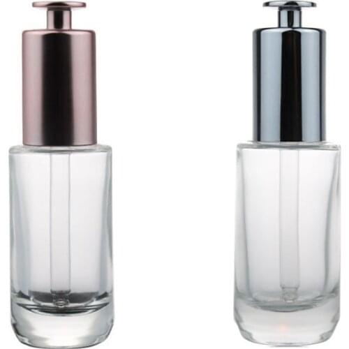 10pcs30ml Clear Glass Dropper Bottle Refillable e Liquid Essential Oil Perfume Pipette Bottle With Rose Gold Silver Press Pump