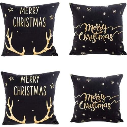 4Pcs Black Christmas Bronzing Throw Pillow Cushion Cover 45X45CM