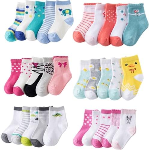 5 Pairs/Lot Cute Cartoon Baby Girl Socks Spring Cotton Knitted Breathable Newborn Toddler Infant Socks Heart Print Socks 0-5 Yrs