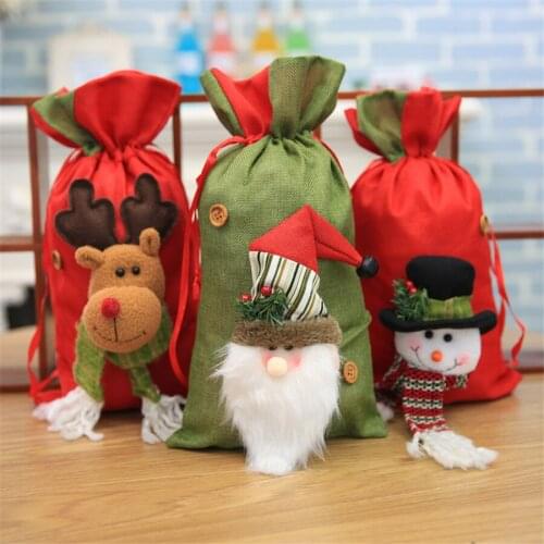 60 pcs Christmas Santa Sack Candy Cookie Gift Bags Santa Snowman Elk Stocking with Cord Drawstring Xmas Holiday Party Decoration