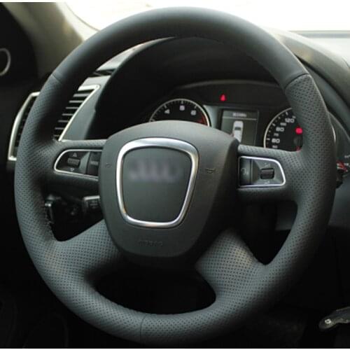 For Audi A6L/A4L/Q3/Q5 DIY Top Leather Anti-slip Steering Wheel Hand-stitch on Wrap Cover