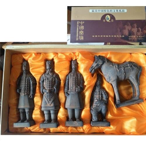 Ancient Chinese Doll Fine Black Terracotta Warriors and Horses Painted Suit Small Gift with Xi'an Characteristic Room Decoration