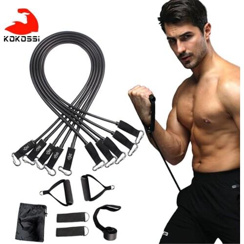 Kokossi 11Pcs/set 150Lbs/200Lbs Resistance Band Yoga Exercise Rope Gym Home Dual-Use Compact Lightweight Fitness Equipment Men