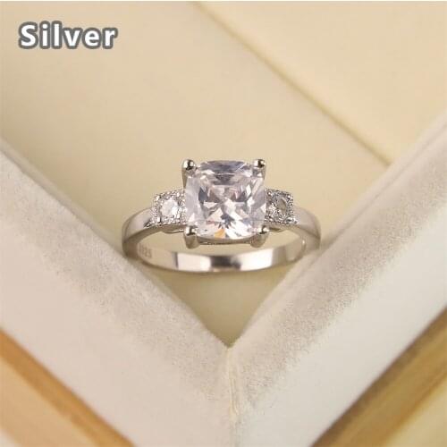 Best-selling Europe and the United States simple fashion 925 sterling silver wedding ring square ms zircon crystal jewelry gifts