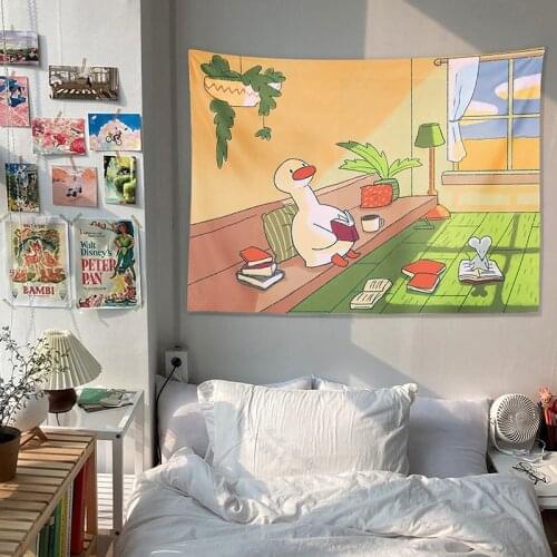 Cute Duck Background Cloth Kawaii Room Decor Cartoon Girl Aesthetic Room Decor Tapestry Tarot Cards Decoration Murale Chambre