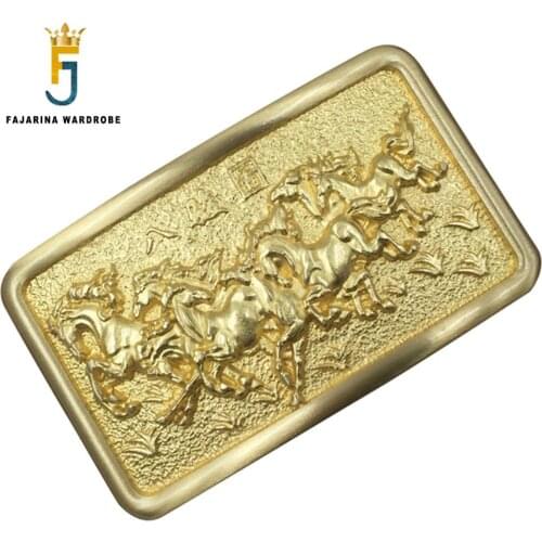 FAJARINA Euramerican Smooth Buckle Styles Exquisite Eight Horses Map Embossed Belt Buckle Solid Brass Buckles for Men BCK005