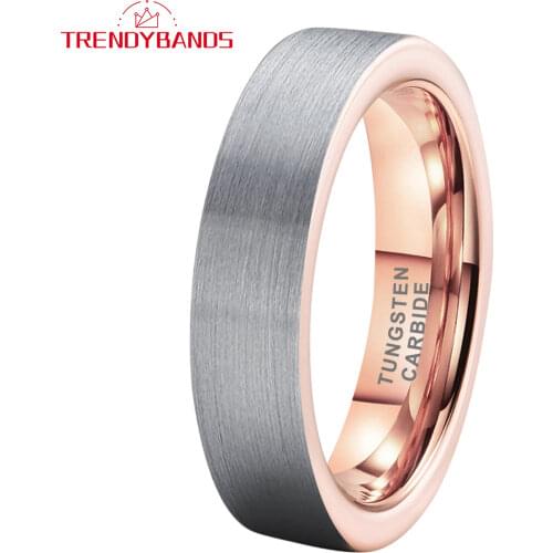 6MM Rose Gold Tungsten Carbide Engagement Rings For Men Women Wedding Band Pipe Cut Brushed Finish Comfort Fit