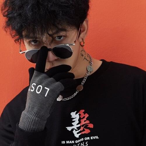 Knitted Gloves Mens Autumn and Winter Outdoor Plus Velvet Warmth Touch Screen Non-slip Fashion Trendy Riding Driving