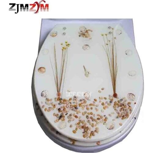 New Resin Toilet Cover Slow Down Thickening U/V/O Universal Dried Flower Shells Toilet Seat Cover With Stainless Steel Fittings