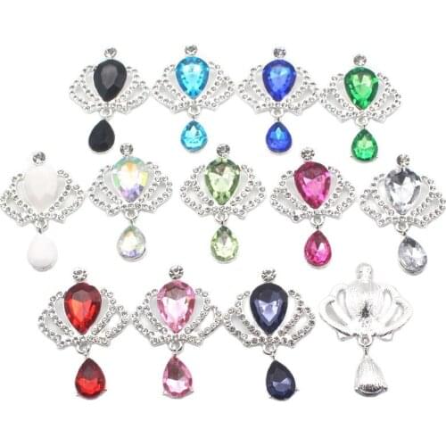10Pcs New Rhinestone Crown Crystal Pendant Flat Alloy Button, DIY Handmade Romantic Wedding Wine Bottle Decoration Accessories