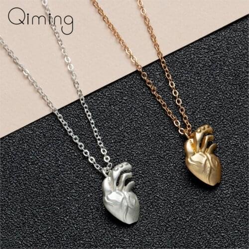 QIMING 2020 Anatomical Heart Necklace Gold Silver Medical Jewelry Doctor Nurse Gift Chains Charm Necklaces Chokers Gift