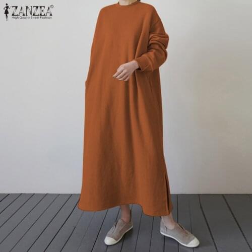 Retro Sweatshirt Dress Womens Autumn Sundress ZANZEA 2021 Casual Puff Sleeve Maxi Vestidos Female Hoodies Robe Oversized 5XL