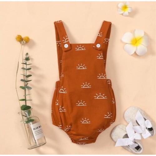 Baby Casual Rompers Summer Newborn Infant Boys Girls Sun Printed Pattern Sleeveless Square Collar Jumpsuits Playsuits Outfits