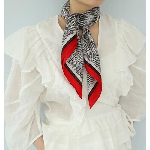 Luxury Brand Houndstooth Design 100% Silk Square Scarf Exquisite Ladies Handkerchief Women Shawls Fashion Office Hair Neck Hijab