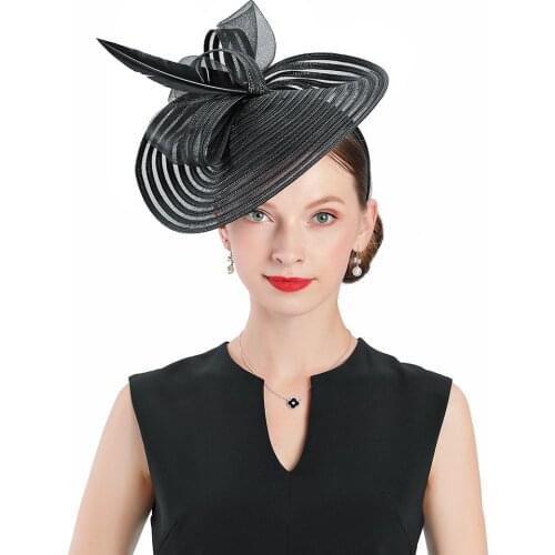 Wedding Hats For Women Elegant Banquet Fedoras Hats Church Hat Fascinator Black Hats Cocktail Tea Party Feather With Bow Caps