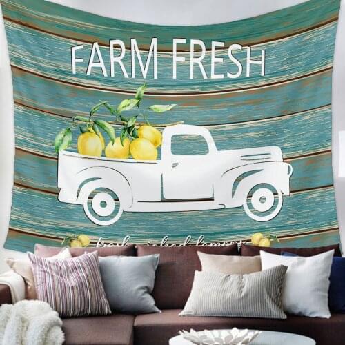 Blue Wood Texture Farm Lemon Truck Tapestry Bedroom Home Decoration Wall Blanket Tapestry Bedroom Wall Hanging Yoga Mat