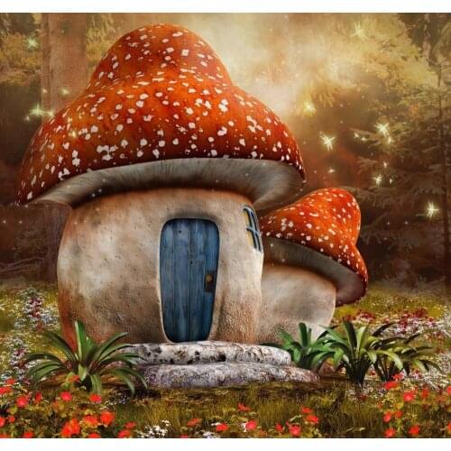 Fairy Tale 5*7ft Mushroom Hourse in Forest Newborn Baby Photo Backdrops Background Studio Custom Background for Kids Photos