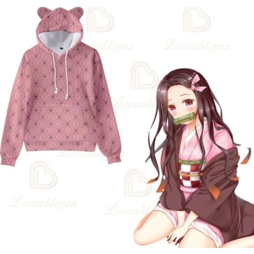 Kamado Nezuko Cat Ears Kids Boys Girls Hoodie Sweatshirt Costume Hoodies Men Cat Ears Demon Slayer Hoodies Male Hoody Hoodies
