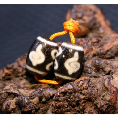 Treasure Unique Energy A Pair of Tibetan Agate Faluo 4 Eye Daluo dZi Bead Pendant Amulet Timestown UPD21103A
