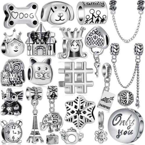 Vintage Tibet Silver Color House Hearts Hamsa Hand Pendants Beads fit Pandora Charms Bracelets for Women Jewelry Making Gift