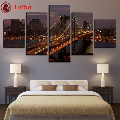 3ddiamond embroidery Natural scenery, city night view bridge Diy full diamond painting stitch cross mosaic picture home art5pcs