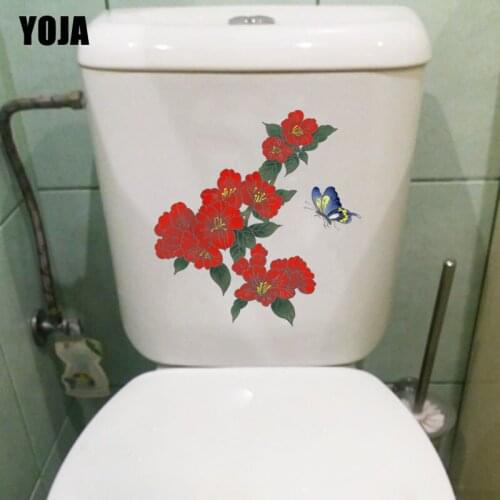 YOJA 21.2X22.2CM Butterfly And Flower Toilet Living Room Decor Wall Sticker Decal T3-1283