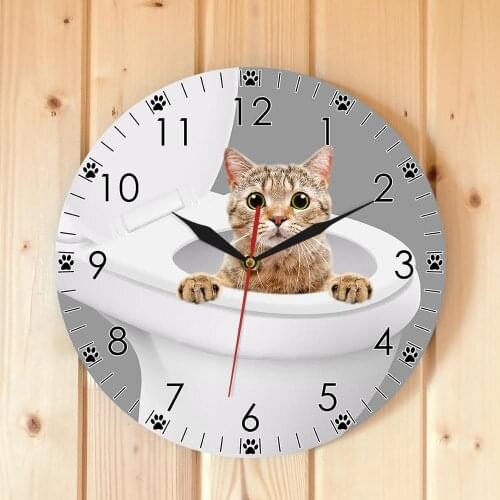 Cat Pet Shop Funny Wall Clock Adorable Kitty Cat Peeking From Toilet Bathroom Wall Clock Modern Design Home Decor Cat Lover Gift