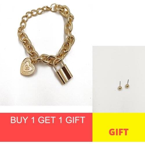 Vintage Metal padlock Bracelets for Women Punk rock Heart Bracelet Gold Chain Charms Bracelet femme Pendant goth Bijoux 2019