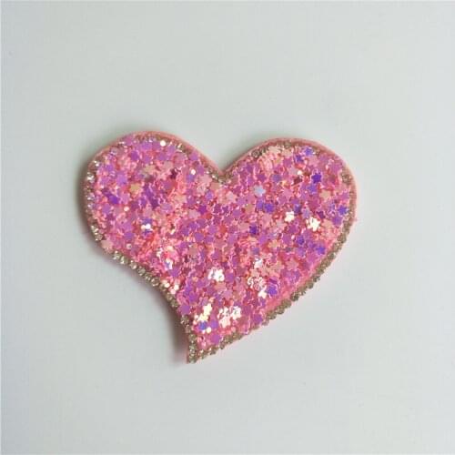12pcs/lot 6.5cm sequin heart Padded Appliques for DIY Accessories Craft Handmade Decoration