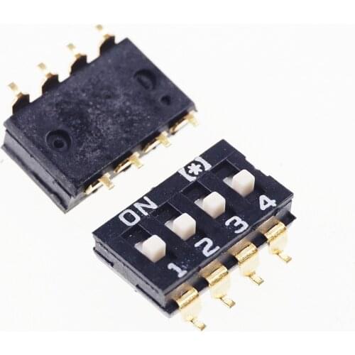 50pcs Dip Switches SPST 4 Position 2.54mm 0.100" pitch SMD Slide (Standard) Actuator raised Gull Wing 4 Way 24 VDC Straight