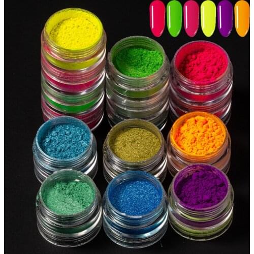 6 in 1 Neon Phosphor Pigment Powder Fluorescent Nail Glitter Acrylic Nail Art Dust Pigment Colorful Glitter Summer Shinny Powder