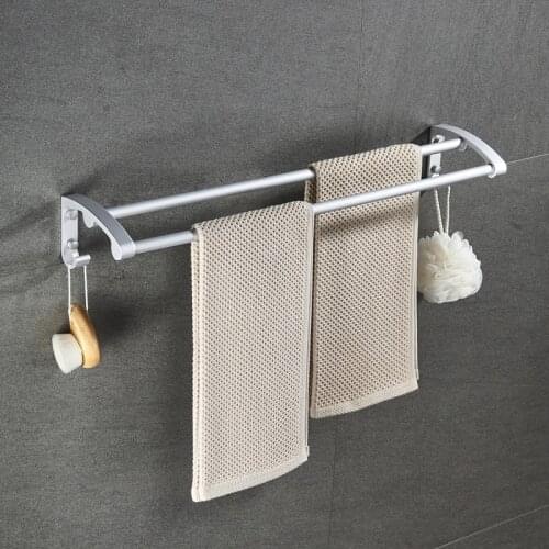Modern Wall Mount Bathroom Accessories Shelf Toilet Space Aluminum Rack Hook Towel Rack Double Towel Bar Silver Bath Storage