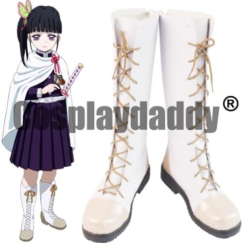 Demon Slayer Corps Kisatsutai Kanao Tsuyuri Anime Manga Cosplay Shoes Knee-high Lace-up White Boots S008