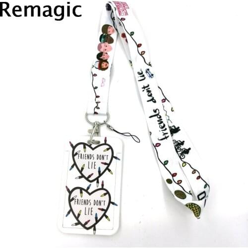 White Stranger things Lanyard Credit Card ID Holder Bag Student Women Travel Card Cover Badge Car Keychain Decorations