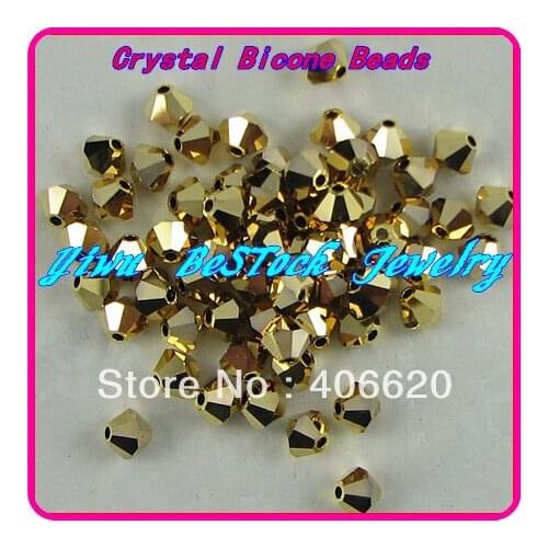 Free Shipping, 288pcs/Lot 6mm gold hem color Chinese Top Quality Crystal Bicone Beads