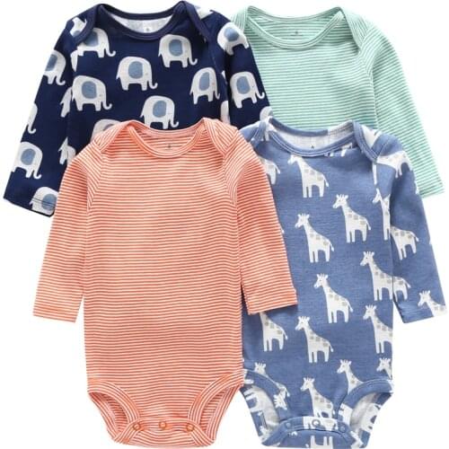 Long sleeve cartoon animal print bodysuit Baby boy girl body suit 2020 summer newborn bodysuits unisex clothes cotton 4pcs/set